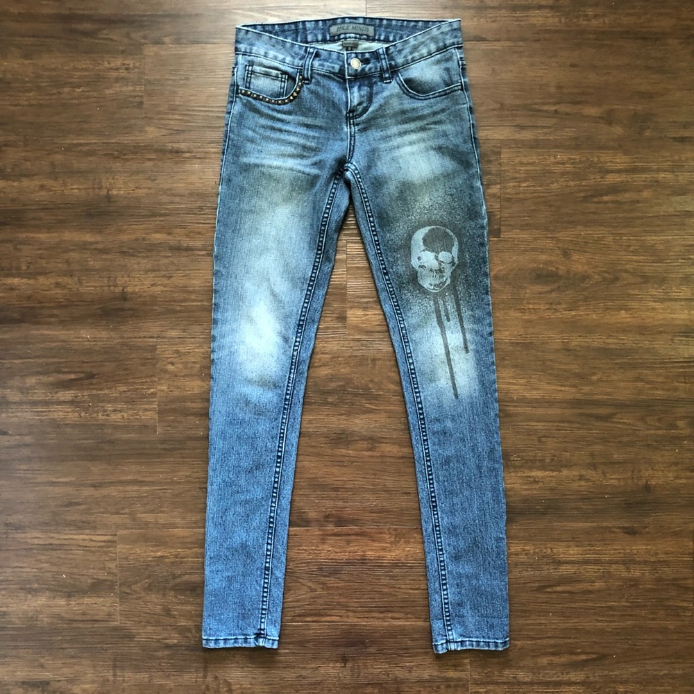 Idle Minds Skull Faded Jeans Size 1
